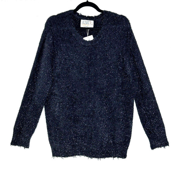 Sandrine Rose Eyelash Metallic Sparkle Sweater Black Women Large NWT Super Soft - Picture 1 of 11